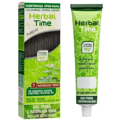 Image de Herbal Time Coloration de Cheveux Naturelle Henné Couleur Noir Naturel Nº 7 Couvre les Blancs Semi Permanente Sans Ammoniaque, Sulfate et Parabène 75ml