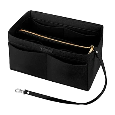 Image de Ropch Organisateur de Sac à Main en Feutre, Rangement Intérieur Bag in pour Femmes avec Fermeture éclaire et Porte clés (Noir, M)