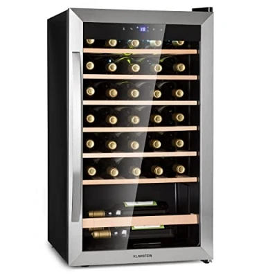 Image de Klarstein Cave a Vin, Réfrigérateur à Vin avec Porte en Verre, de Vieillissement, Zone Unique, Prosecco, Bière, Ecran Tactile, Bar, Frigo, Protection UV, 4 18C, 36 Bouteilles