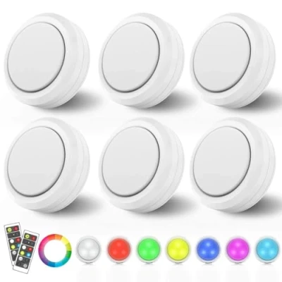 Image de MOUJUCHI eclairage led cuisine sous meuble, 6 PCS RGB spot sans fil lampe de placard lumiere avec télécommande et fonction minuterie Blanc