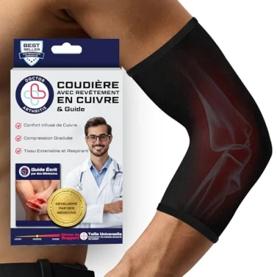 Image de Coudiere Tendinite Cuivre, Conçue par des Médecins, Epicondylite, Soutien et Compression Coude, Soulage Arthrite Arthrose Livret Inclus Écrit un Médecin [L]