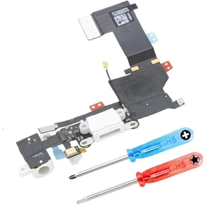 Image de MMOBIEL Connecteur de Charge Compatible avec iPhone SE 2016 Dock Connector Câble Nappe Rechange Jack Audio/Microphone/Antenne Remplacement INCL. Tournevis Noir