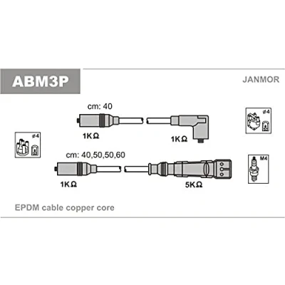 Image de JANMOR ABM3P Jeu De Fils d&#039;Allumage AUDI: 80 B4 Berline, B2, B3