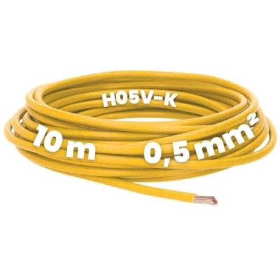 Image de Kalitec Câble de Câblage H05V K 0,5 mm² jaune 10 m Flexible En PVC Toron simple à Fil fin unique commutation