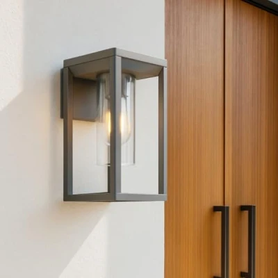 Image de CGC Lighting Applique Murale Extérieure Éclairage Gris Foncé E27 Lanterne Diffuseur Transparent IP54