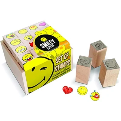Image de Multiprint Boîte de 16 Mini Timbres Smiley World, 100% Made in Italy, Tampons Enfants, en Bois et Caoutchouc Naturel, Encre Lavable non Toxique, Idée Cadeau, Art. 47887