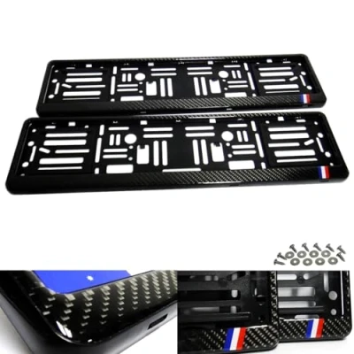 Image de RZG Lot de 2 Supports Plaque d&#039;immatriculation en Fibre Carbone véritable Noir France