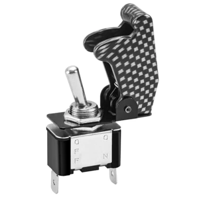 Image de Heschen Interrupteur à bascule en métal Flick Flip, 12V 20A, SPST, ON/OFF 2 positions, broches, avec capuchon étanche (Noir)