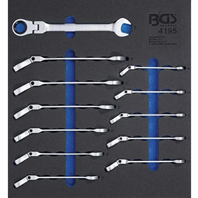Image de BGS 4195 Insert de servante d&#039;atelier 2/3 : Jeu clés mixtes à cliquet couder 8 19 mm 12 pièces