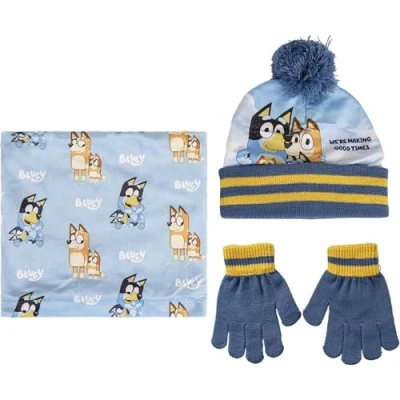 Image de Bluey Ensemble Bonnet, Gants et Écharpe Cache Cou Kit, Bleu, Taille Unique Unisex Kids