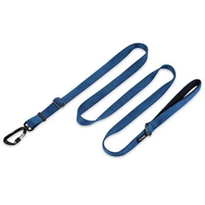 Image de Longue Laisse Ajustable Entre 110 et 180 cm avec poignée rembourrée Confort en Nylon Robuste (Nouvelle Conception, 2021). (Ajustable Grand Modèle L, Bleu Classique)