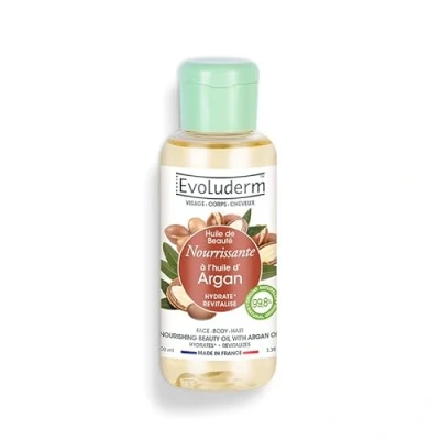 Image de EVOLUDERM Huile de Beauté Nourrissante à l’huile d’Argan Végétale Visage, Corps, Cheveux 100 ml 99,8% d’Origine Naturelle Végan Fabrication Française