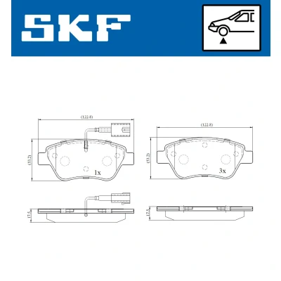Image de SKF VKBP 80145 E Jeu de plaquettes frein contact signal d&#039;usure inclus FIAT: 500 3 portes, Panda II 5 C Cabriolet