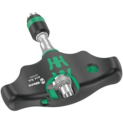 Image de Wera 05023461001 416 RA Manche en T avec fonction cliquet et mandrin à serrage rapide Rapidaptor, 1/4&quot;, 45 mm Noir vert