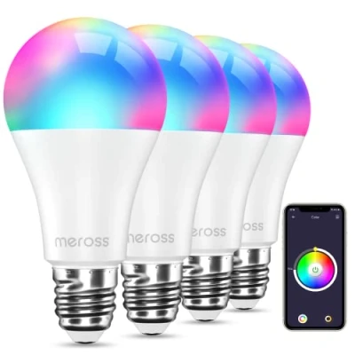 Image de Meross Ampoule Connectée, LED Compatible avec Alexa et Google Home, Lot de 4 Ampoules WiFi RGBWW Dimmable Multicolore E27 (Équivalente 60W) Commande Vocale Contrôle à Distance