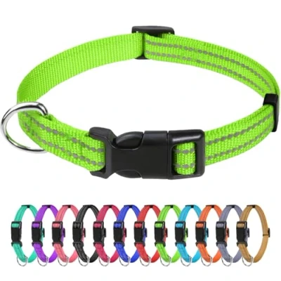 Image de TagME Collier pour Chien, en Nylon Réfléchissant Réglable Classique Convient Chiot et Chat, Vert, 1.0cm Largeur