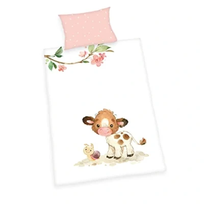 Image de Herding Parure de lit Le Mignon Petit Veau, Made in Green by Oeko TEX, Taie Coussin 40x60cm avec Rabat, Housse Couette 100x135cm Fermeture éclair Pratique,100% Coton/renforcé, Multicolore