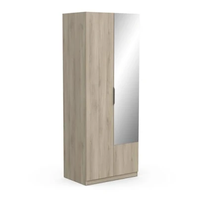 Image de Demeyere 391381 Armoire avec Miroir &amp; Penderie 2 Portes 1 Niche Moderne Coloris Chêne Kronberg Blanc Mat 79, Bois d&#039;ingénierie, Gris, 79,4 x 51,1 203 cm