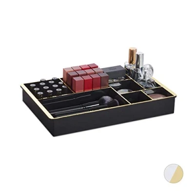 Image de relaxdays Organiseur cosmétique, pour tiroirs, système de Rangement, 8 Compartiments, HLP: 5 x 35 22 cm, Noir/doré