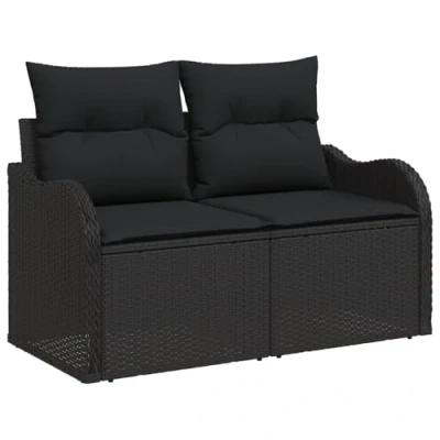 Image de Ensemble de sofa jardin 6 pièces avec coussins en poly rotin noir 3357206