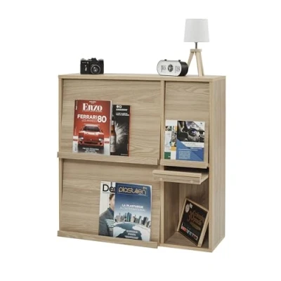 Image de Iris Ohyama, Meuble, Étagère, Bibliothèque de rangement, avec 4 portes rabattables, Design, Polyvalent, Bureau, Chambre, Salon, Salle à manger Flap Rack FR F4 Marron Clair