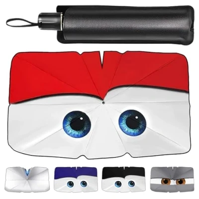 Image de Pare Soleil Voiture,Parapluie Voiture Brise Avant,Pare Avant avec Design Adorable d&#039;yeux,145 x 79 cm,Vient Sac de Rangement, Convient Aux Voitures et SUV