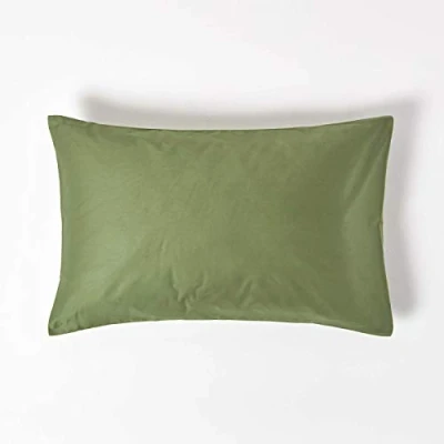 Image de HOMESCAPES Taie d’Oreiller 50x75 cm en 100% Coton Bio 400 Fils Coloris Vert Mousse