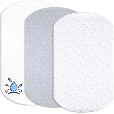 Image de Lovely Hippo Draps Housses Cododo + 1 Alèse Protège Matelas Compatible Bébé Drap Housse 100% Coton Imperméable (Constellation Grise, 60 x 80 cm)