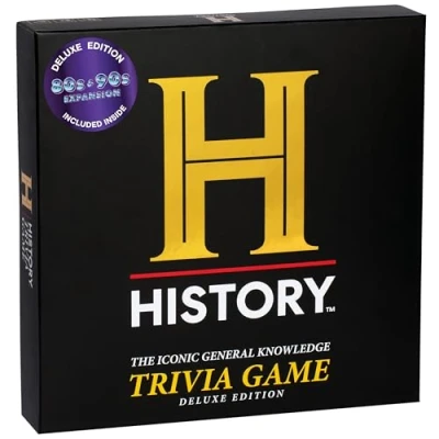 Image de History Channel Trivia Board Game Deluxe Edition with 80s &amp; 90s Expansion Pack 2400+ General Knowledge Questions. Fun Party Card for Adults, Family Teens in The Pursuit of Trivial