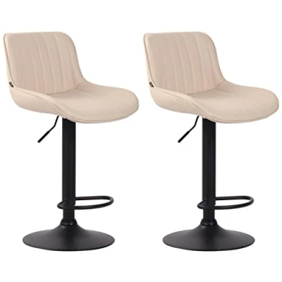 Image de CLP Lot De 2 Tabourets Bar Lentini en Similicuir I Chaise Haute Bistrot avec Repose Pieds Hauteur Réglable Pivotant, Couleur:crème, Couleur du Cadre:Noir