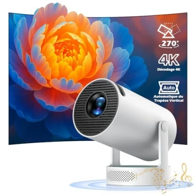 Image de Videoprojecteur 4K 2025 Upgraded, Mini Projecteur Video Android 11 WiFi 6 BT 5.4 avec Haut Parleur, Retroprojecteur Portable 1080P Auto Keystone 220 Rotation Compatibile HDMI/TV Stick/USB/PS5
