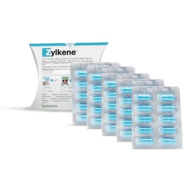 Image de Vetoquinol Zylkene 225 mg Complément alimentaire pour chiens et chats souffrant d&#039;anxiété 5 x 10 Kps.