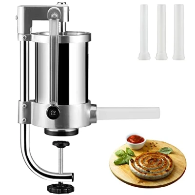 Image de VEVOR Poussoir à Saucisses Manuel 1,5 L Machine Verticale Pince de Table Ensacheuse Saucisse en Inox Alimentaire 3 Tubes Remplissage pour Churros Saucissons Restaurant Supermarché