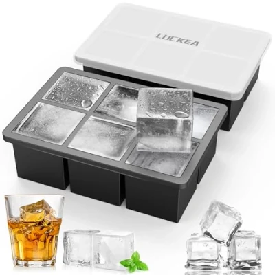 Image de LUCKEA Lot de 2 grands bacs à glaçons en silicone XXL avec couvercle 6 compartiments Sans BPA Pour boissons réfrigérées, whisky et cocktails