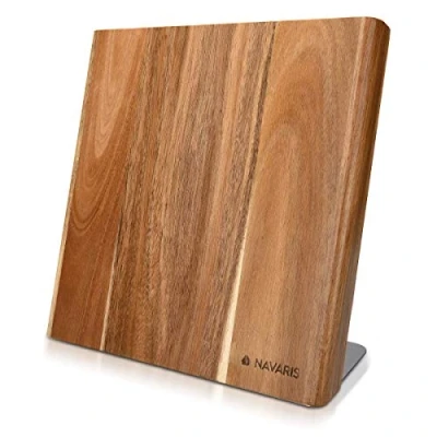 Image de Navaris Bloc à Couteaux magnétique aimanté 23 x 22,5 cm en Bois d&#039;acacia Range Couteau de Cuisine Vide Support Vertical avec Aimant