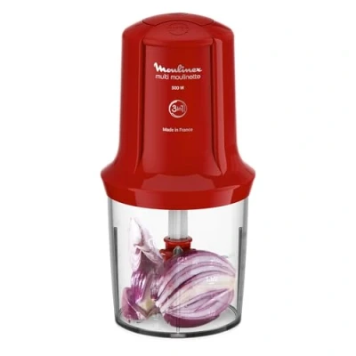 Image de Moulinex, Mini Hachoir, Multimoulinette, 500 ml, 6 lames en acier inoxydables, AT714G32, Rouge Rubis