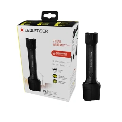 Image de Lampe de poche LED Ledlenser P6R Work solide, batterie lithium rechargeable 18650, étanche IP68, 850 lumens, IRC élevé, Constant Light, portée 230m, câble charge USB aimanté et station