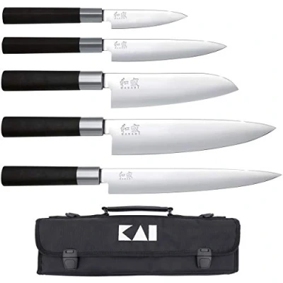 Image de KAI Wasabi Black Ensemble de Sacs Couteaux Couteau Utilitaire 10 cm et 15 cm, Santoku 16,5 Chef 20 à Jambon 23 Acier Inoxydable Poli 6A/1K6 58 (±1) HRC