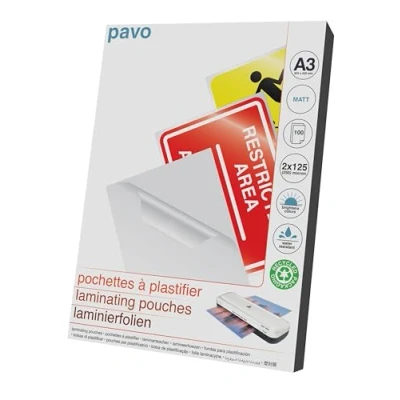 Image de Pavo Pack de 100 Pochettes plastification A3 2x125 mic, mat, finition