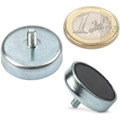 Image de 10 x Aimant en pot ferrite Ø 25,0 7,0 mm filetage M6 20 tient 4 kg pièces Aimants avec base métal tige filetée