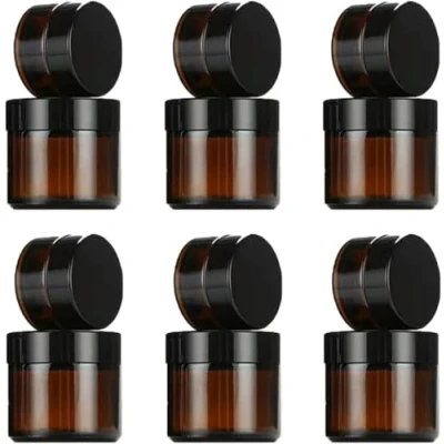 Image de Saijer Pots Verre Ambre,12 PCS Voyage Brun Ronds Ambré Jars Récipient Crème Cosmetic Container Echantillon avec Couvercle pour Crèmes Lotions Huiles Essentielles(10ml/30ml)