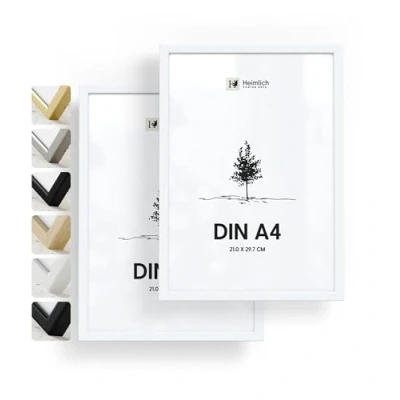 Image de Heimlich® Cadre photo A4 21 x 30 cm, bois d&#039;ayous, blanc, lot de 2 Cadres pour documents, certificats, diplômes avec plastification Montage mural ou sur table