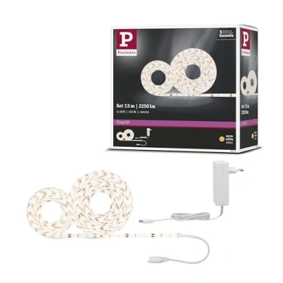 Image de Paulmann 78973 Function SimpLED Kit Ruban 7,5m Chaud 20 W 230/12V DC Blanc métal Plastique, 3000 K