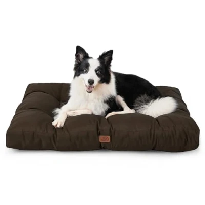 Image de Bedsure Lit pour Chien de Taille Moyenne Lavable Matelas imperméable Petits Chiens avec Tissu Oxford, Coussin Plat résistant à l&#039;eau Cage Chien, Taupe Chaud, 91x68x10cm