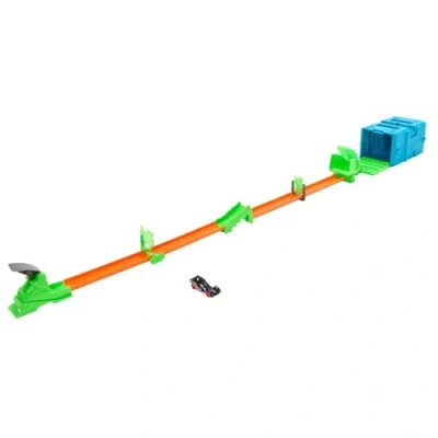 Image de Hot Wheels Coffret De Construction Boîte Super Saut Toxique Track Builder, avec 1 Voiture Et 10 Éléments Piste, Jouet Enfant, A Partir 4 Ans, HKX47