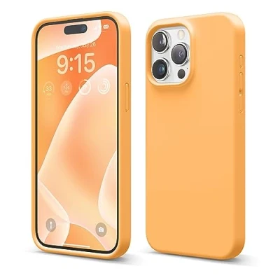 Image de elago Coque Silicone Liquide Compatible avec iPhone 15 Pro Max, Qualité Supérieure, Protection Intégrale [Structure Antichoc 4 Couches], Doublure Microfibre Douce Anti Rayures (Orange)