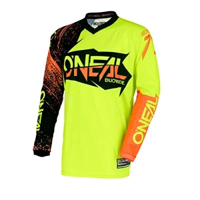 Image de O&#039;NEAL Maillot de Motocross MX Enduro Protège coude rembourré, col en V, Respirant Element Jersey Burnout Adulte Noir Orange Taille L