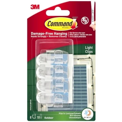 Image de Command Clips de lumière d&#039;extérieur transparents avec bandes adhésives 8 mini crochets et 10 petites décoratifs pour suspendre des lumières à l&#039;extérieur Suspension sans