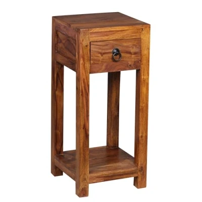 Image de Table d&#039;appoint en bois massif FINEBUY Sheesham Carré Avec tiroir et compartiment de rangement