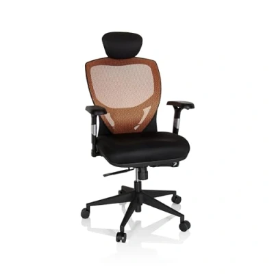 Image de hjh OFFICE 657120 Chaise de Bureau Venus Base Tissu/Maille Orange/Noir Fauteuil pivotant Ergonomique, Dossier réglable
